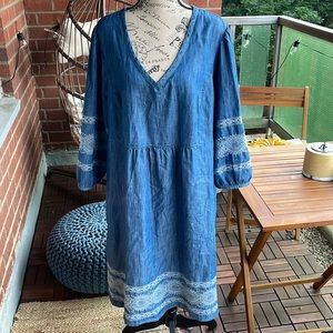 J. Jill Blue Dress with White Lace Accents